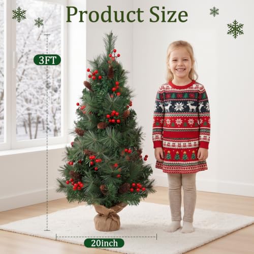 3ft Prelit Tabletop Christmas Tree with 70 LEDs, Berries & Pine Cones