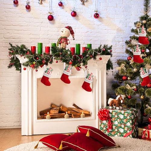 KIMOBER 12 Pcs Mini Knit Christmas Stockings,4 Inch Small Red Knitted