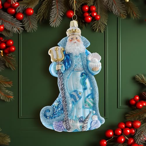 Kurt Adler 7-Inch Under The Sea Santa Glass Ornament - Holiday Decor