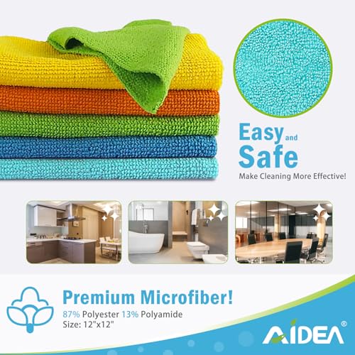 AIDEA Microfiber Cleaning Cloths 400 Pack Blue 12x12 Inches for Car & Home