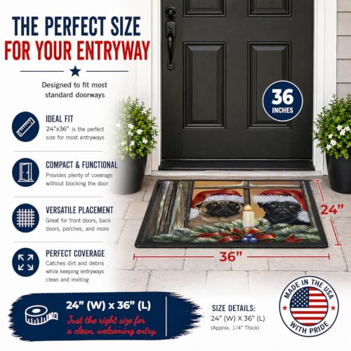 Pug Christmas Anticipation Doormat 24x36 Indoor Outdoor Rug - Low Pile, Non-Slip, Washable - Rectangular 2' x 3'