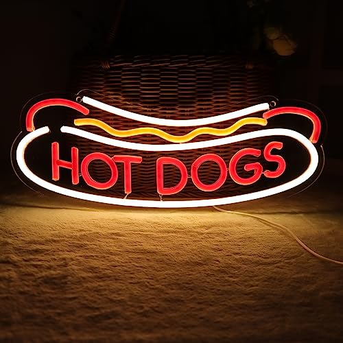 Balanar Hot Dogs Neon Sign for Wall Decor - LED Business Sign for Fast Food Shop, Christmas, Birthday Gift - 16.1x6.3 inches