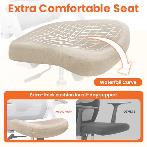 Ergonomic Office Desk Chair with Mesh Headrest & Flip-Up Armrests - Beige