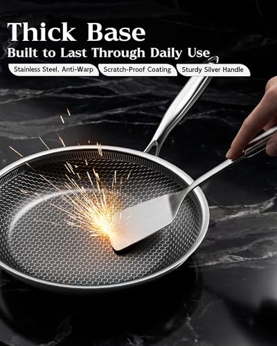 10 Inch Nonstick Frying Pan with Lid Honeycomb Surface PFAS-Free All Cooktops
