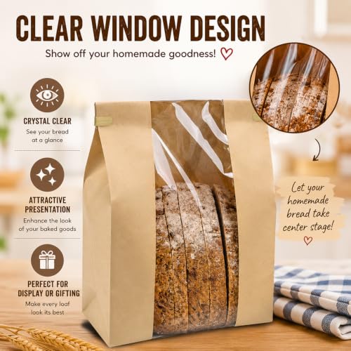 Yellow 200 Pack Large Sourdough Bread Bags with Tin Tie & Stickers - Rustic Bakery Supplies
