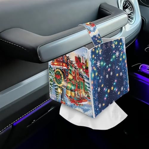 AFPANQZ Christmas Train Tissue Box Cover - Leather Desk Organizer for Bathroom & Office