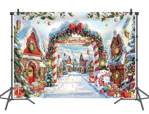 10x8ft North Pole Christmas Backdrop Banner – Vinyl Photo Backdrop (3.0m x 2.4m) BINQOO