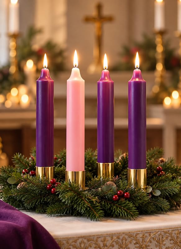 Advent Candle Set 4 Unscented 1.5in x 12in Purple Pink - Holds Not Included