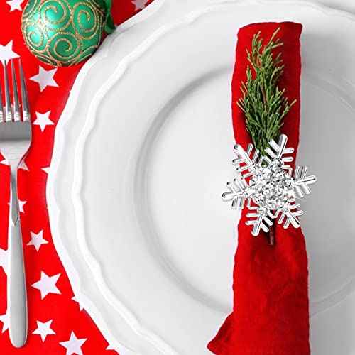 ZeeDix Silver Snowflake Christmas Napkin Rings Set of 8 for Dinning Table Setting- Rustic Dinner Tables Setting Decoration for Wedding Receptions, Christmas, Thanksgiving Holiday Party Dinner Parties