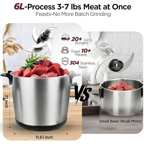 GPaw Silver 6L Electric Meat Grinder & Food Processor 1200W Stainless Steel