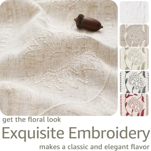 JINCHAN Ivory Floral Linen Curtains 50" x 84" - Pack of 2, Back Tab, Light Filtering