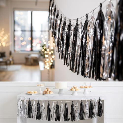 Hysilla Black Silver Foil Fringe Tassel Garland for Party Decorations