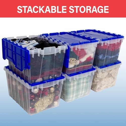 12-Gallon Stackable Plastic Storage Tote with Hinged Lid - Black and Yellow, 1 Pack