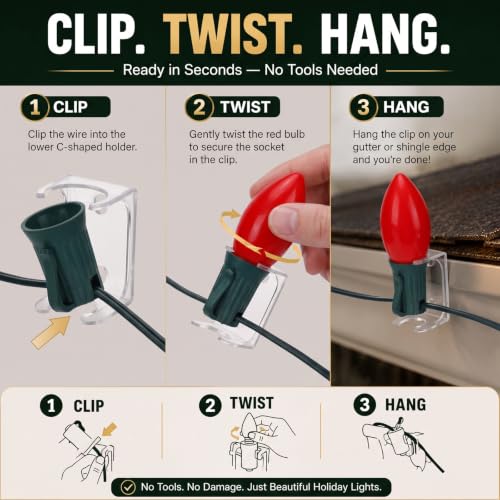 100 Pcs Christmas Light Clips for C9 C7 Socket, Combo C, Waterproof