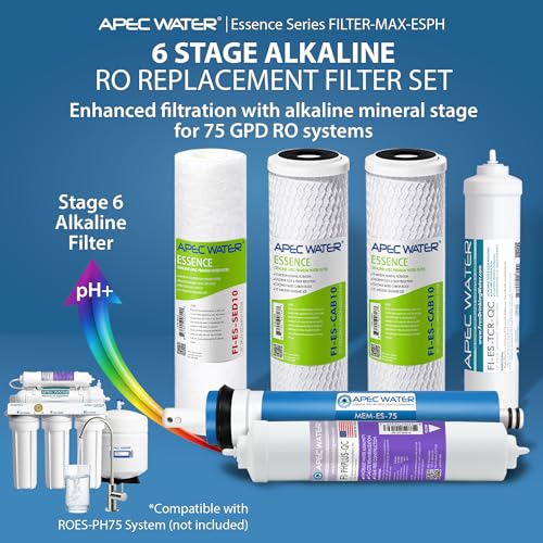 APEC Water FILTER-MAX-ESPH 1 Year Replacement RO Filter Set for 75 GPD Alkaline System - Model: ROES-PH75