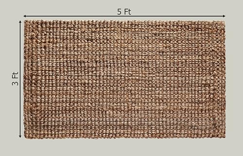 Natural Handspun Jute Area Rug 3x5 ft - Reversible Farmhouse Decor