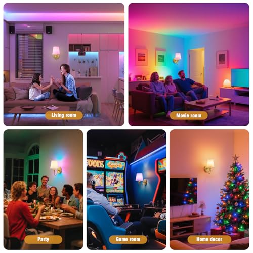 Gold Battery Operated Wall Sconces Set of 2 - Dimmable RGB LED with Remote