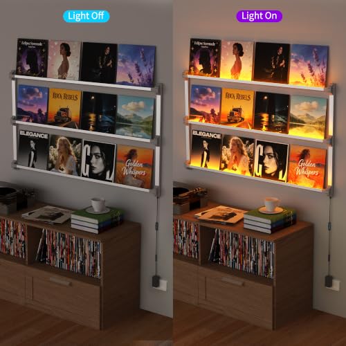 KORRTFID 51-Inch LED Vinyl Record Wall Shelf with Illuminated Floating Design