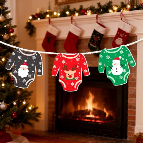 ALISSAR Christmas Baby Shower Decorations Onesie Banner Garland-12