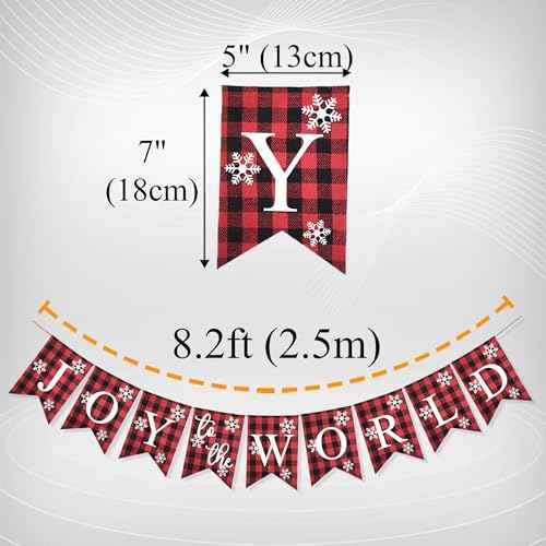 Uniwish Joy to the World Banner Christmas Decorations Buffalo Plaid Xmas Sign Winter Holiday Christmas Office Home Decor for Wall Farmhouse Indoor Outdoor Party Supplies