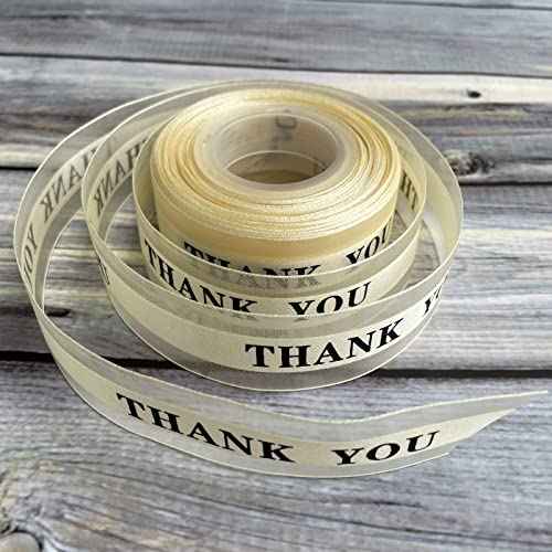 Satin Organza Ribbons Thank You,1 Inch by 25 Yard Gift Wrapping Ribbon for Father's Thanksgiving Valentine's Day,Wedding Favor,Cake Box Decoration (Champagne)