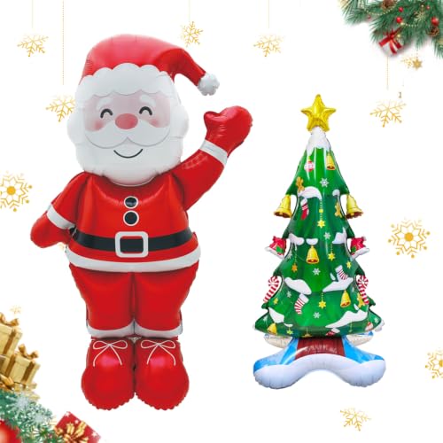 57 Inch Freestanding Santa Claus & Christmas Tree Foil Balloons - Holiday Decorations