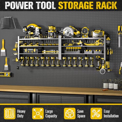 66-Inch Power Tool Organizer Wall Mount - Black, 4-Layer, Holds 18 Drills
