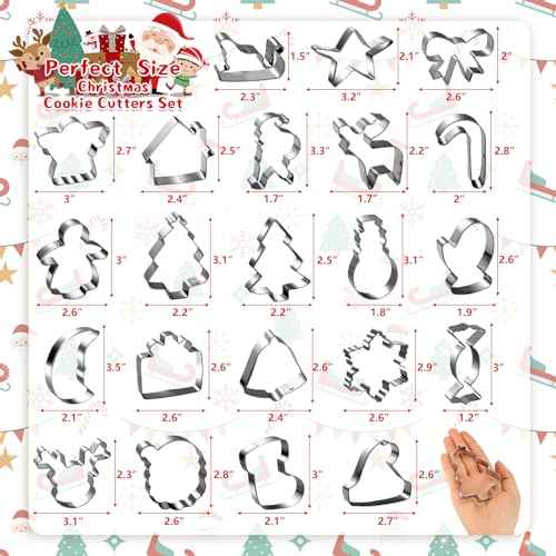22PCS Christmas Cookie Cutters Set - Stainless Steel Metal Cookie Cutters Christmas Shapes, Large Small Mini Gingerbread Man, Snowflake, Christmas Tree, Star Xmas Cookie Cutter for Holiday Baking