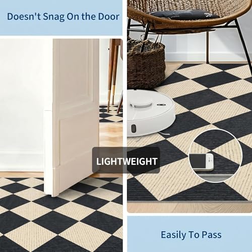 Dark/Coffee Checkered Area Rug 5x7 - Washable Living Room Rug, Non Slip, Pet Friendly