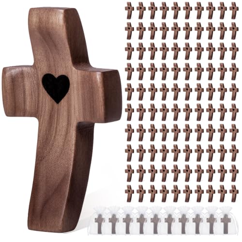 Brown Wooden Cross Fidget Set - Handmade Pocket Christian Religious Decor 100 Pack