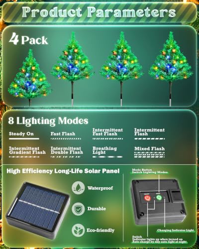 Anordsem Solar Christmas Tree Lights Outdoor 80 LED 8 Modes Waterproof 4 Pack