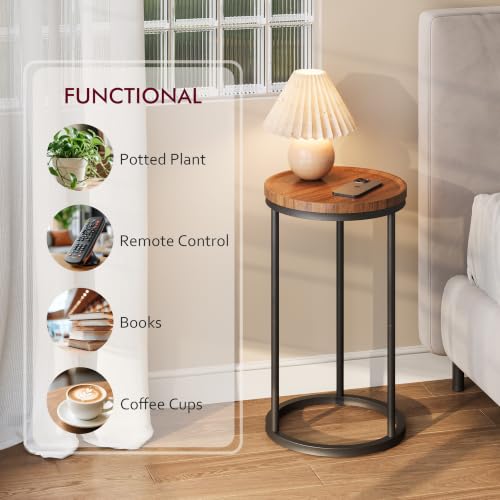 YAUKOMEL Walnut Small Round Side Table - Compact Sofa & Nightstand