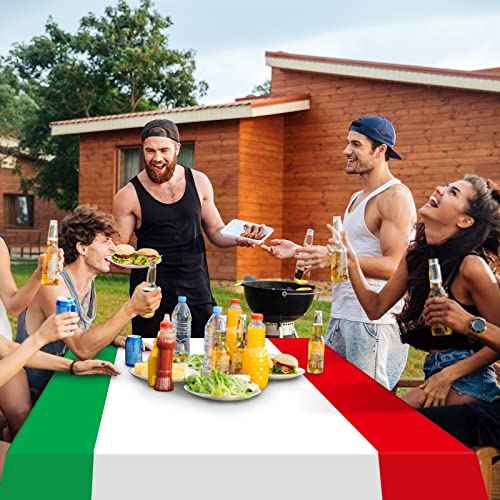 3 Pack Italian Flag Tablecloth, Italian Themed Disposable Plastic Tablecloth, Rectangle Italian Table Cover for Italy Family Gathering Christmas Party Decorations and Party Supplies 54 x 108 Inch