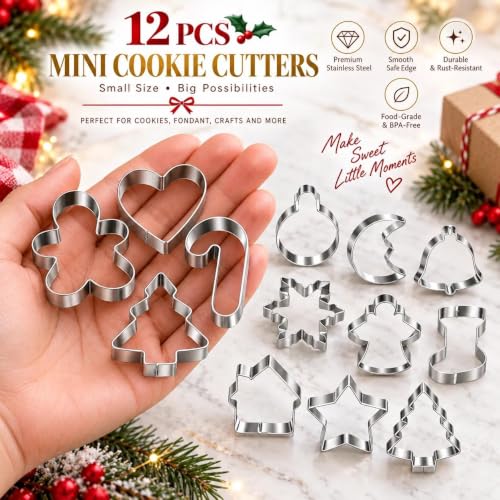KAISHANE Style2 Mini Christmas Cookie Cutters Set - 12 Stainless Steel Shapes