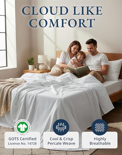 Lane Linen Organic Cotton King Sheets 4pc White - Cooling & Soft, Deep Pocket