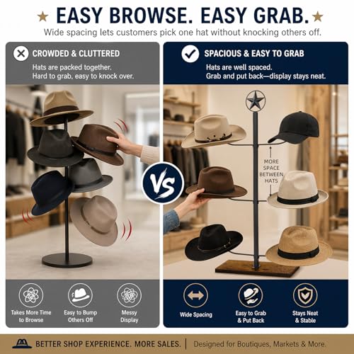 Cowboy Hat Display Stand for 6 Hats Freestanding Countertop Hat Rack