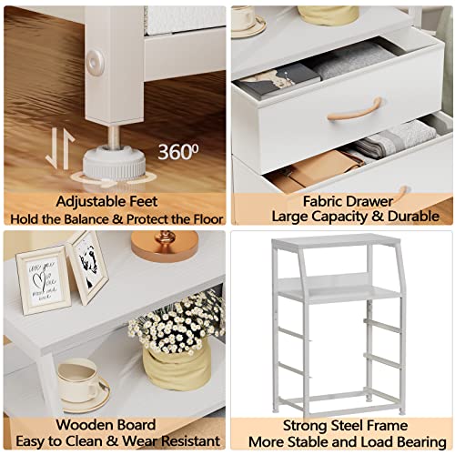 White Nightstand with 3 Fabric Drawers - Small Bedside Table - Variation of THIS listing