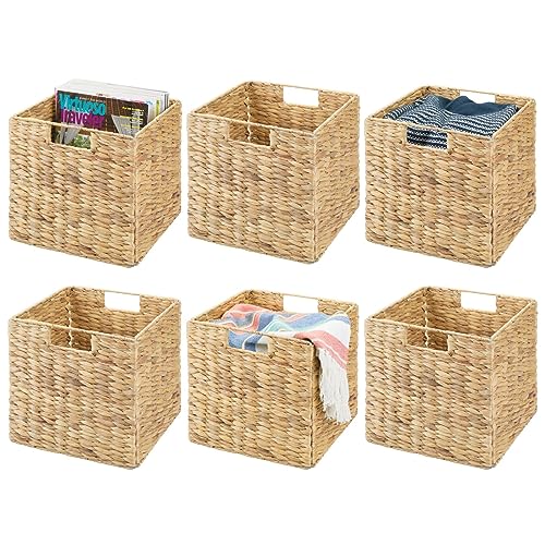 Woven Storage Baskets for Cubby Shelves - 6 Pack Natural Hyacinth Organizers with Handles