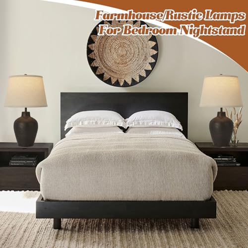 Farmhouse Rustic Table Lamps Set of 2 - Brown Nightstand Lamps for Bedroom & Living Room
