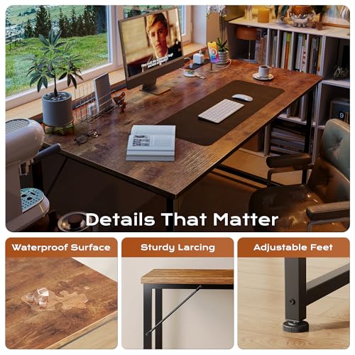 PRAISUN Rustic Brown 47.2 x 23.6 Inch Deep Office Desk with Power Outlets