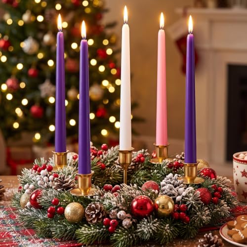 Patelai 80 Pcs Christmas Advent Taper Candles 10 Inch - Purple Pink White