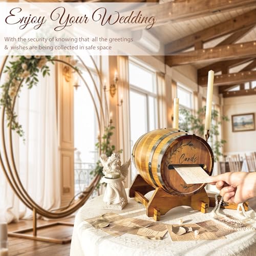 Multicolor Rustic Wooden Whiskey Barrel Card Box for Wedding with Base