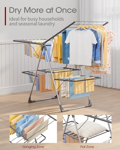 Sakugi Foldable Clothes Drying Rack 55.5" Large Gray 2-Level Adjustable Wings