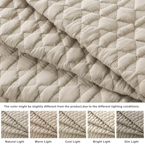 WDCOZY California King Beige Quilt Bedding Set with 2 Pillow Shams - All Season Lightweight Bedspread Coverlet, 3 Pieces, 116x106 inches