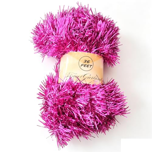 YOOGCORETT 36 FT Rose Red Christmas Tinsel Garland Streamers for Holiday & Wedding Decor