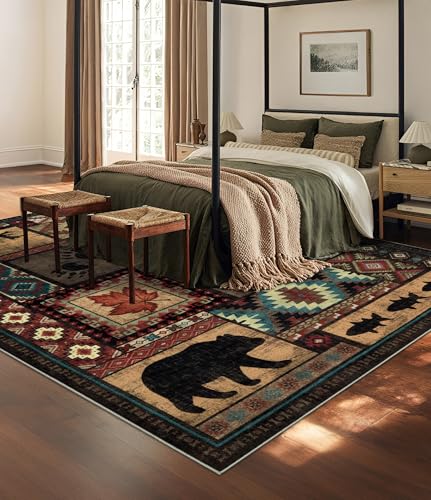 YIHOUSE 6x9 Rustic Cabin Area Rug - Brown, Machine Washable, Non-Slip, Pet Friendly