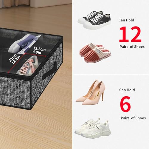Under Bed Shoe Storage Organizer 4-Pair Linen-Like Black Space Saver