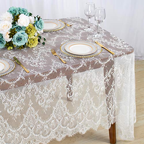 005-white 5 Pack White Lace Tablecloths 60x120 Inch Wedding & Event Decor