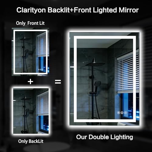 Clarityon 24x32 Inch LED Bathroom Mirror with Lights, 3 Light Modes, Anti-Fog Wall Vanity Mirror - White