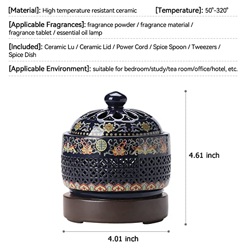 Electric Ceramic Incense Burner with LED Flames, Elegant Enamel Design